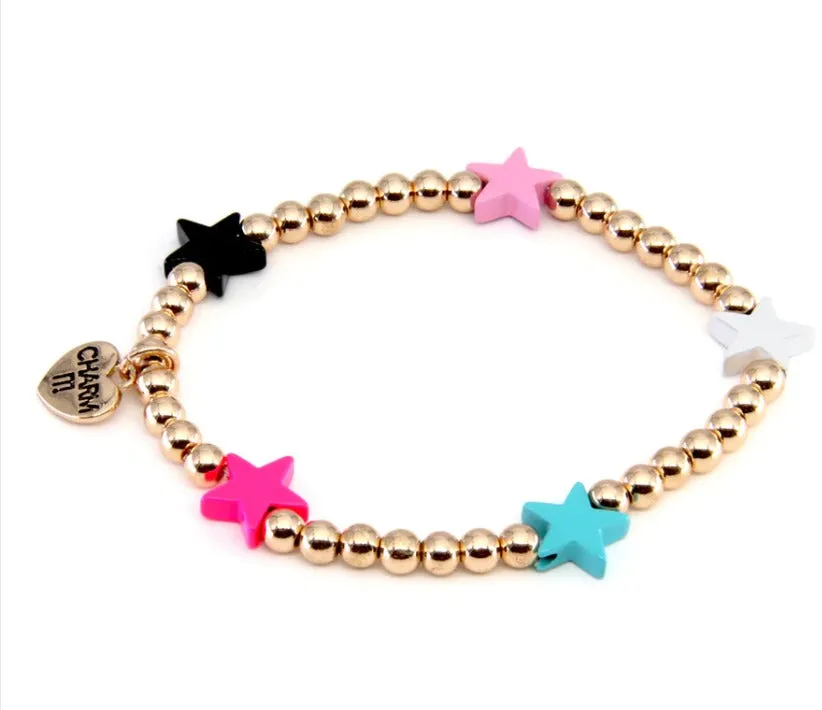 Gold Bead Multi Star Stretch Bracelet