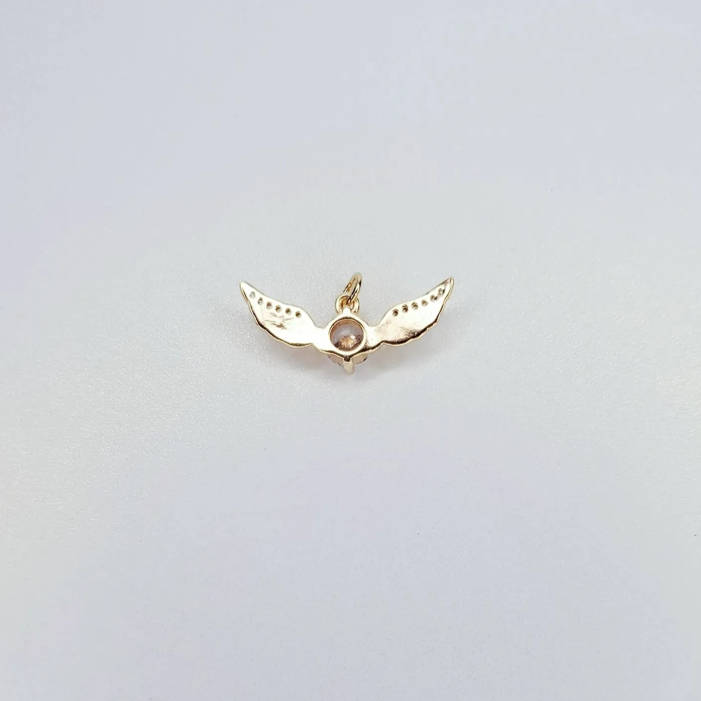 Gold Filled Golden Angel Wing with Round Cubic Zirconia Charm