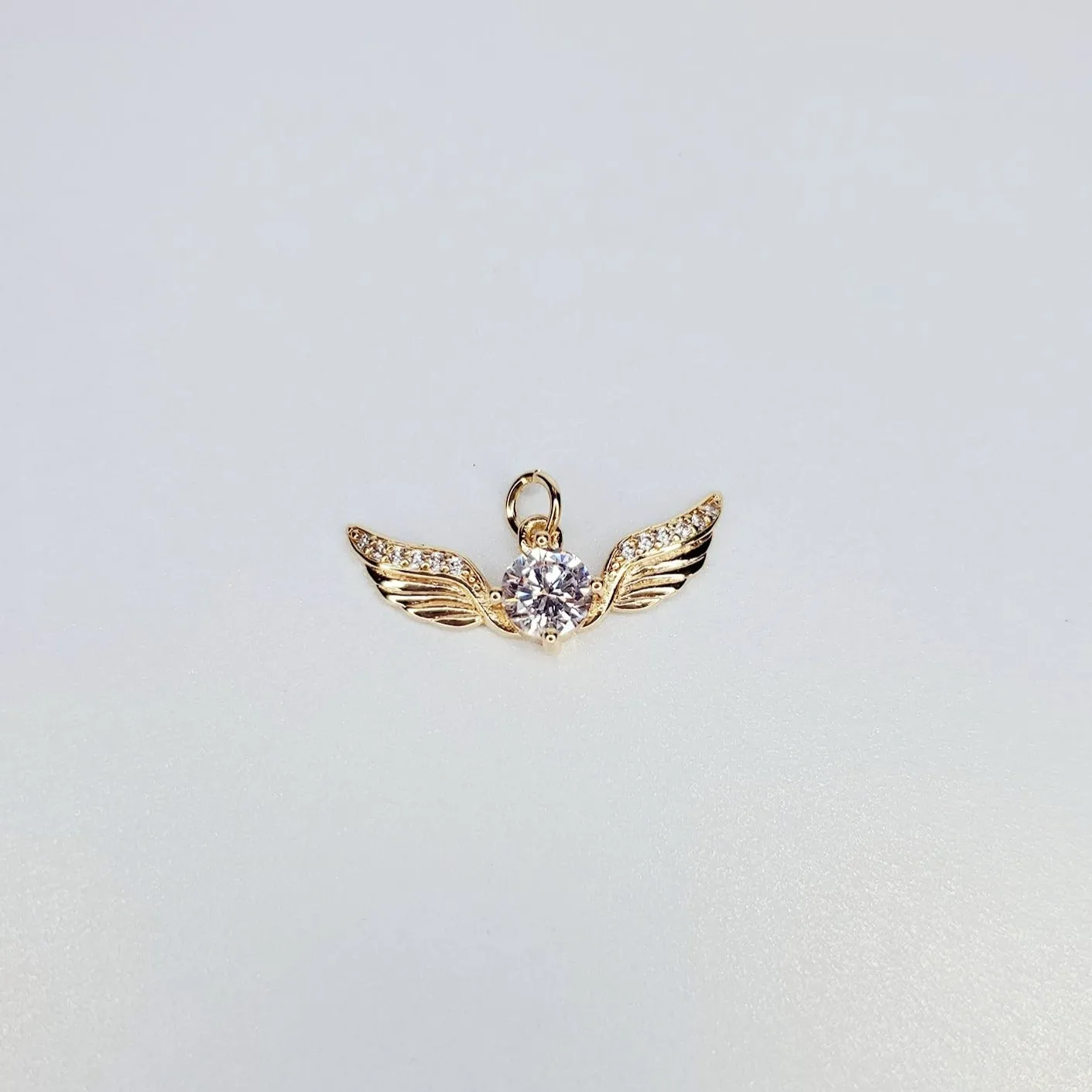 Gold Filled Golden Angel Wing with Round Cubic Zirconia Charm
