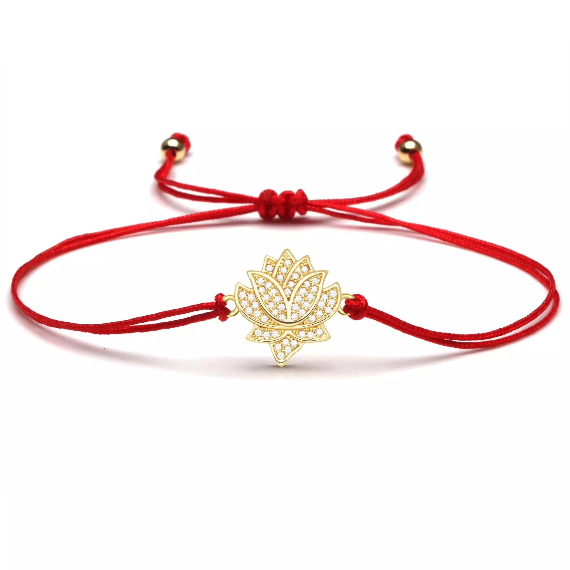 Gold Lotus Charm Red String Protection Bracelet