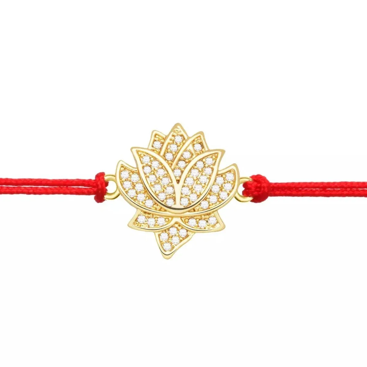 Gold Lotus Charm Red String Protection Bracelet