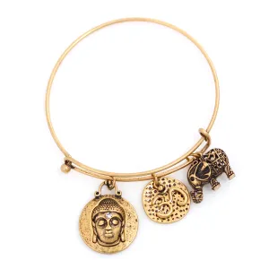 GOLD OXIDIZED ELEPHANT AND BUDDHA CHARM BRACELET #HN89090GOX (DG2)