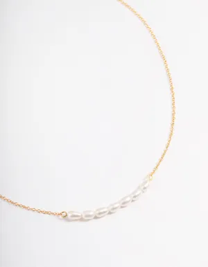 Gold Plated Sterling Silver Freshwater Pearl Row Choker