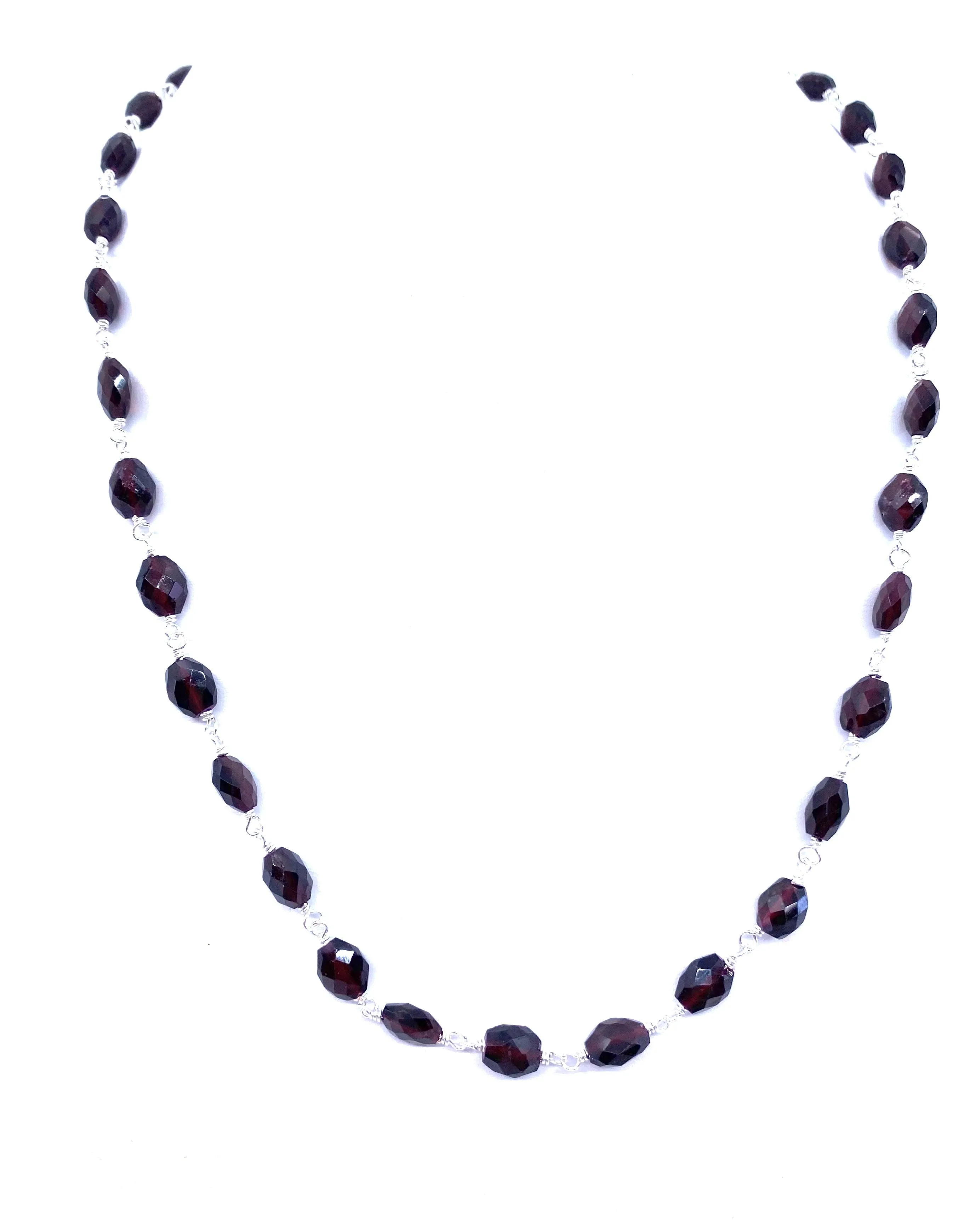 Gorgeous Faceted Garnet Drop Sterling Silver Statement Necklace