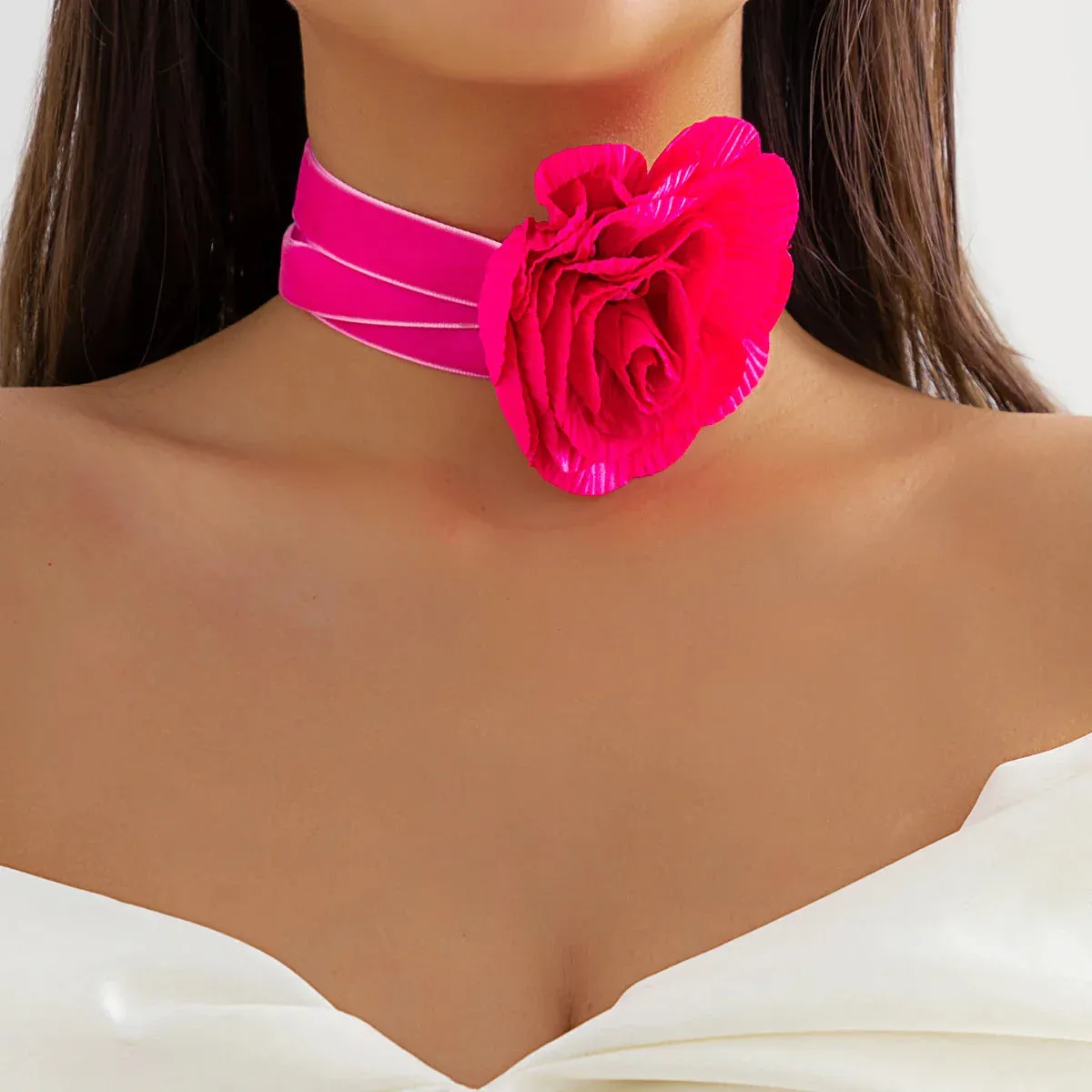 Gothic Elegant Big Rose Flower Clavicle Chain Necklace Women Wed Bridal Sexy Adjustable Choker Mariage Jewelry Y2K Accessories