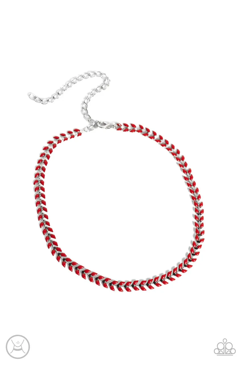 Grecian Grace - Red - Beaded Leaf Paparazzi Choker Necklace