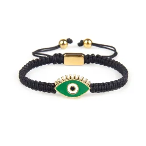 Green Gold Evil Eye Black String Protection Bracelet