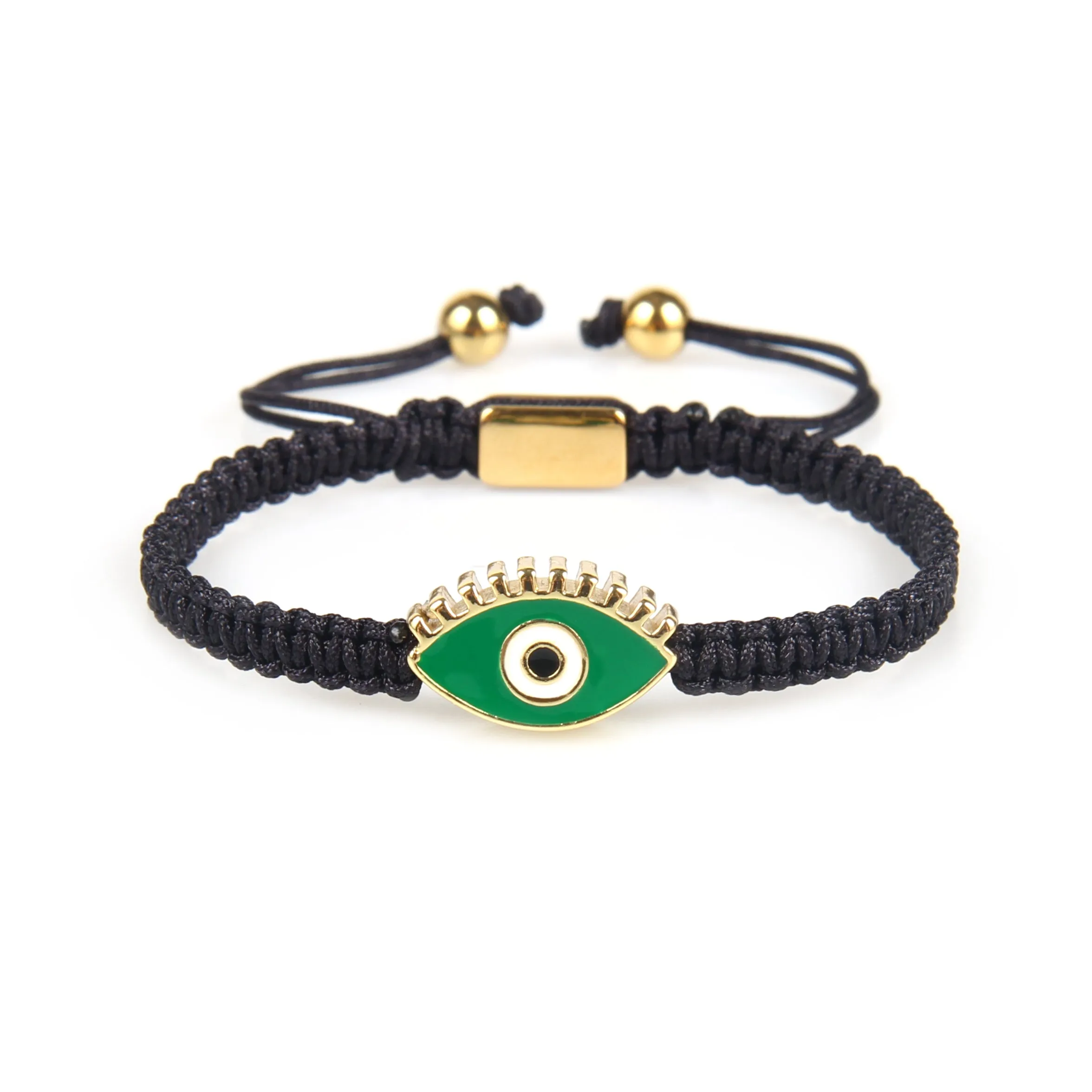 Green Gold Evil Eye Black String Protection Bracelet