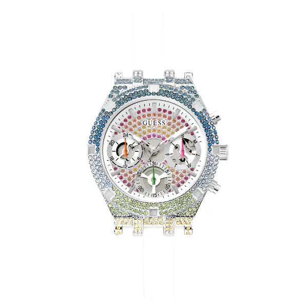 Guess Heiress White Silicone Strap White Dial Chronograph Quartz Watch for Ladies - GW0407L4