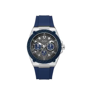 Guess Men's Chronograph Watch With Black Carbon Fiber Dial & Blue Rubber Strap