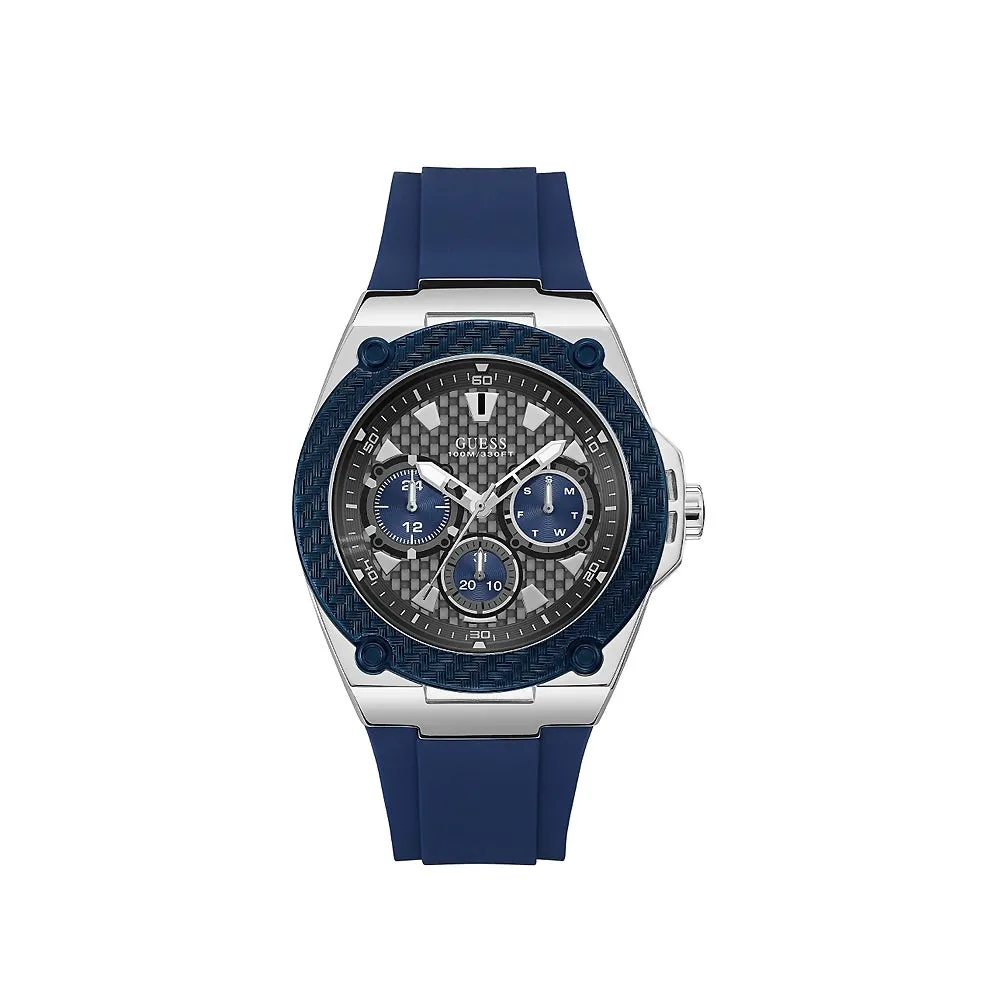 Guess Men's Chronograph Watch With Black Carbon Fiber Dial & Blue Rubber Strap