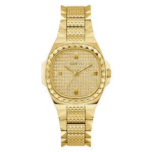 Guess Rebellious Gold Stainless Steel Gold Dial Quartz Watch for Ladies - GW0601L1