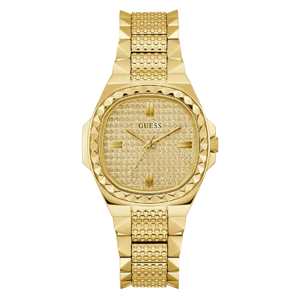 Guess Rebellious Gold Stainless Steel Gold Dial Quartz Watch for Ladies - GW0601L1