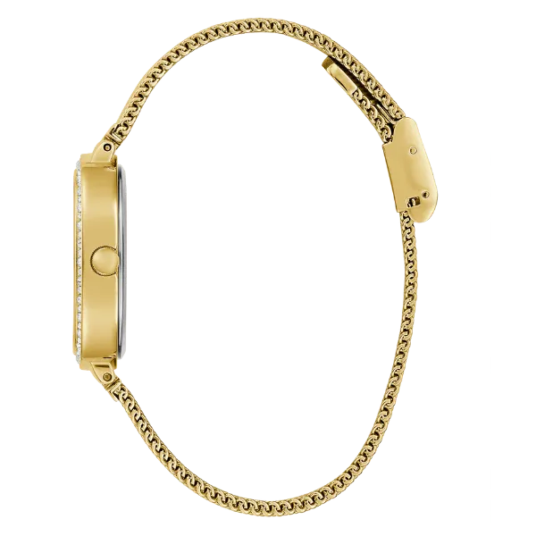 Guess Tapestry Gold Mesh Bracelet Red Dial Quartz Watch for Ladies - GW0354L4