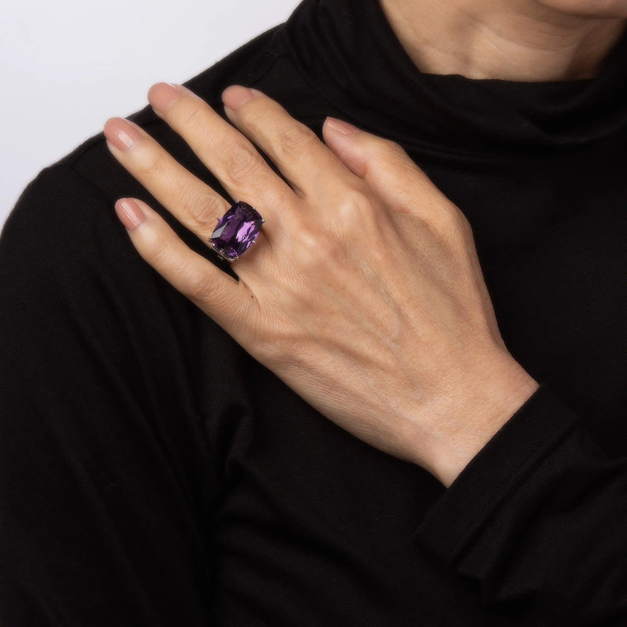 H Stern 10ct Amethyst Ring Sunrise Diamond Square Sz 5 Estate Fine Jewelry