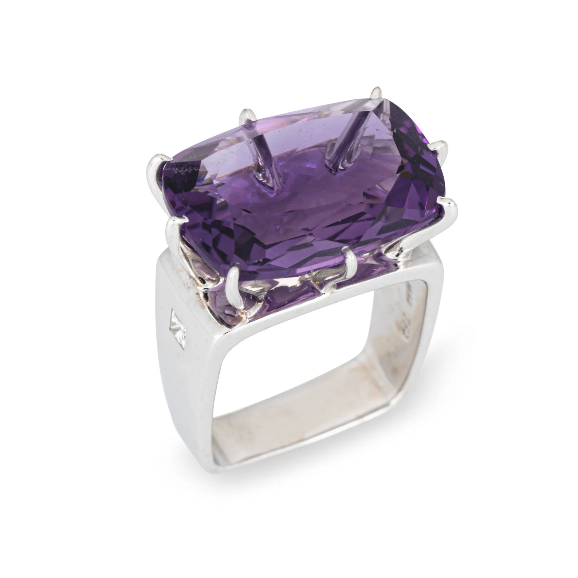 H Stern 10ct Amethyst Ring Sunrise Diamond Square Sz 5 Estate Fine Jewelry