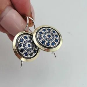 Hadar Designers Handmade 9k Yellow Gold 925 Silver Sapphire Zircon Earrings (MS