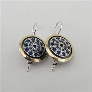 Hadar Designers Handmade 9k Yellow Gold 925 Silver Sapphire Zircon Earrings (MS