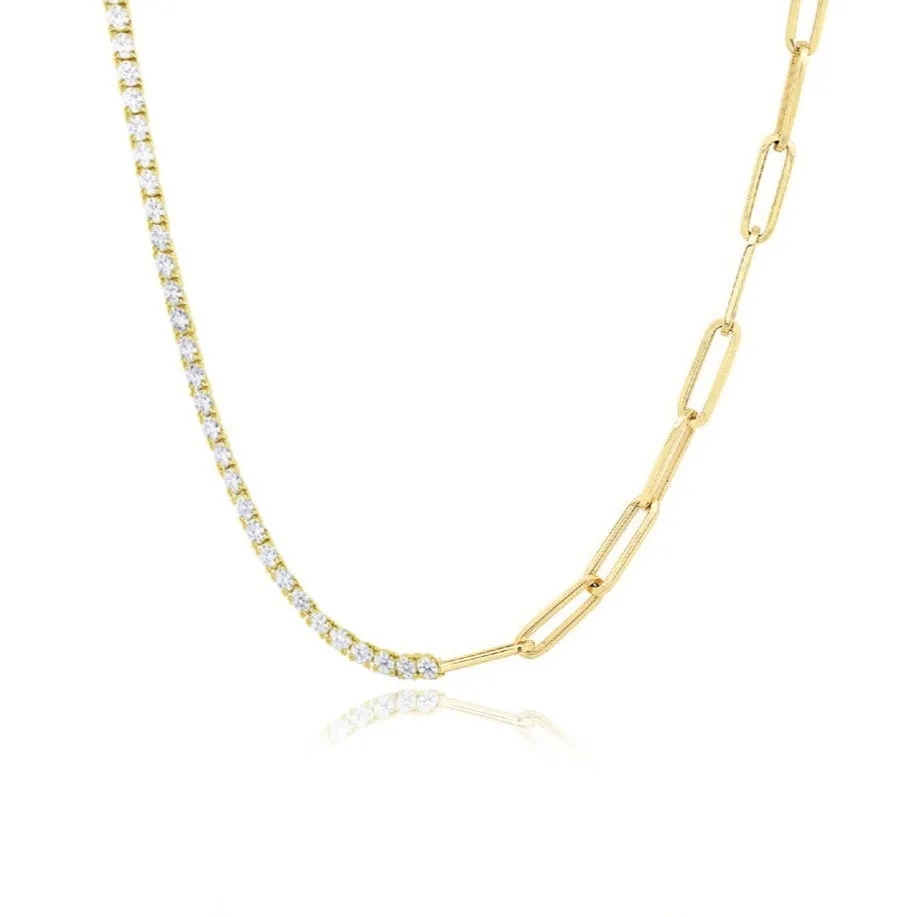 Half and Half Diamond Paperclip Necklace