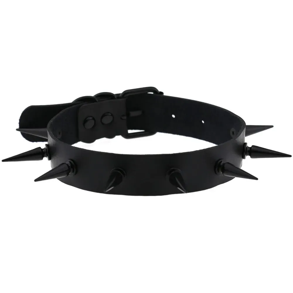 Halloween Emo Cosplay All Black Goth Choker Necklaces For Women Men Punk Spike Rivet Round Heart Bell Belt Necklaces Y2K Jewelry