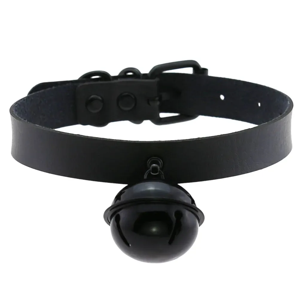 Halloween Emo Cosplay All Black Goth Choker Necklaces For Women Men Punk Spike Rivet Round Heart Bell Belt Necklaces Y2K Jewelry