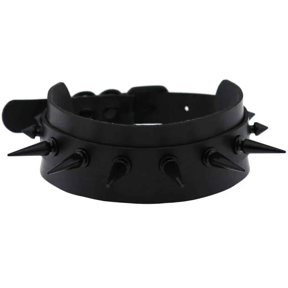 Halloween Emo Cosplay All Black Goth Choker Necklaces For Women Men Punk Spike Rivet Round Heart Bell Belt Necklaces Y2K Jewelry