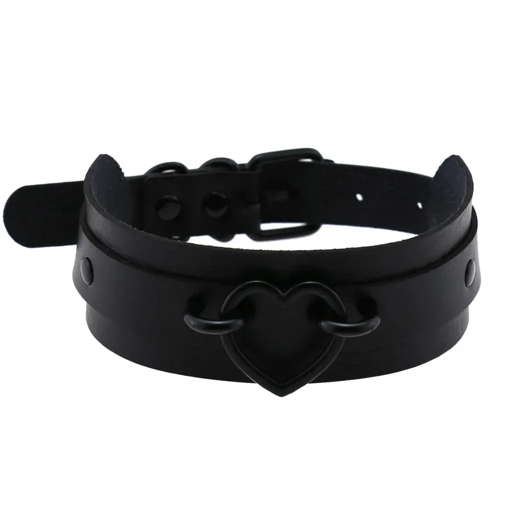 Halloween Emo Cosplay All Black Goth Choker Necklaces For Women Men Punk Spike Rivet Round Heart Bell Belt Necklaces Y2K Jewelry