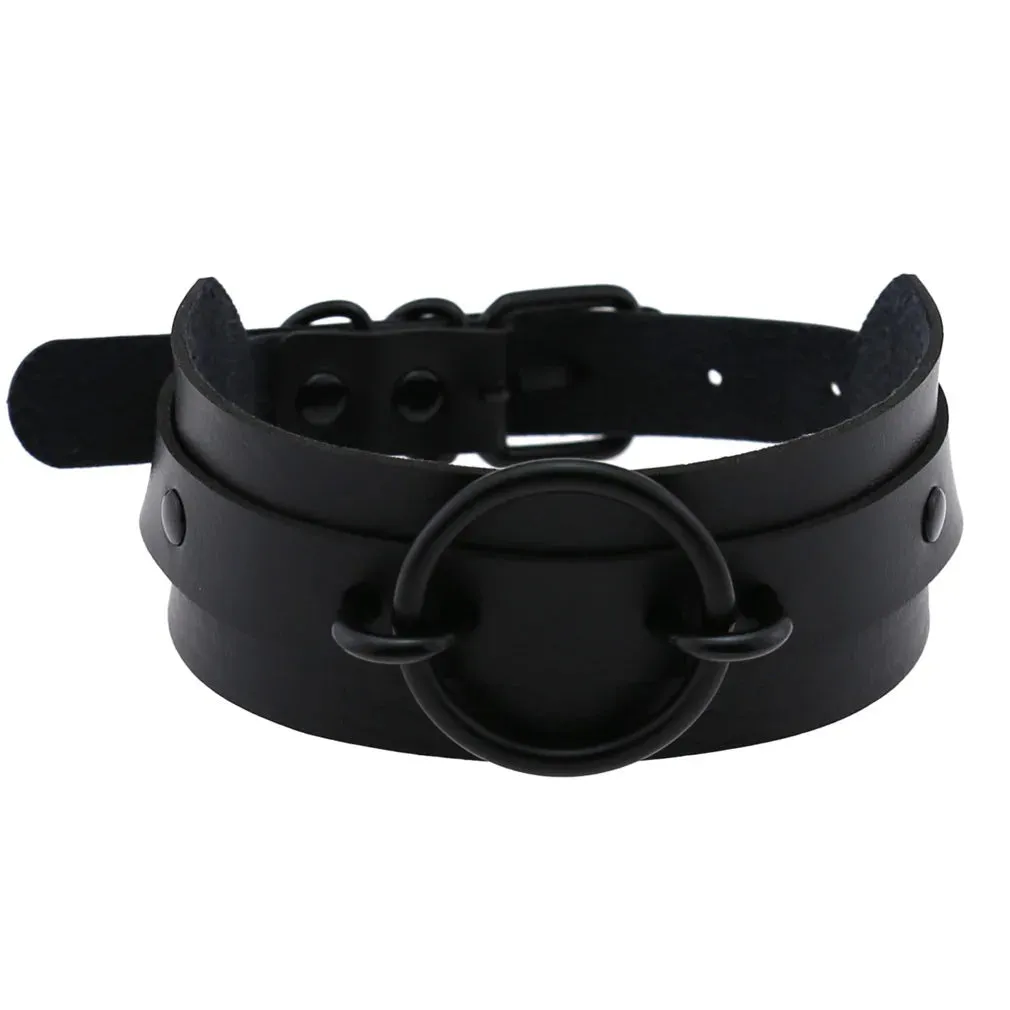 Halloween Emo Cosplay All Black Goth Choker Necklaces For Women Men Punk Spike Rivet Round Heart Bell Belt Necklaces Y2K Jewelry