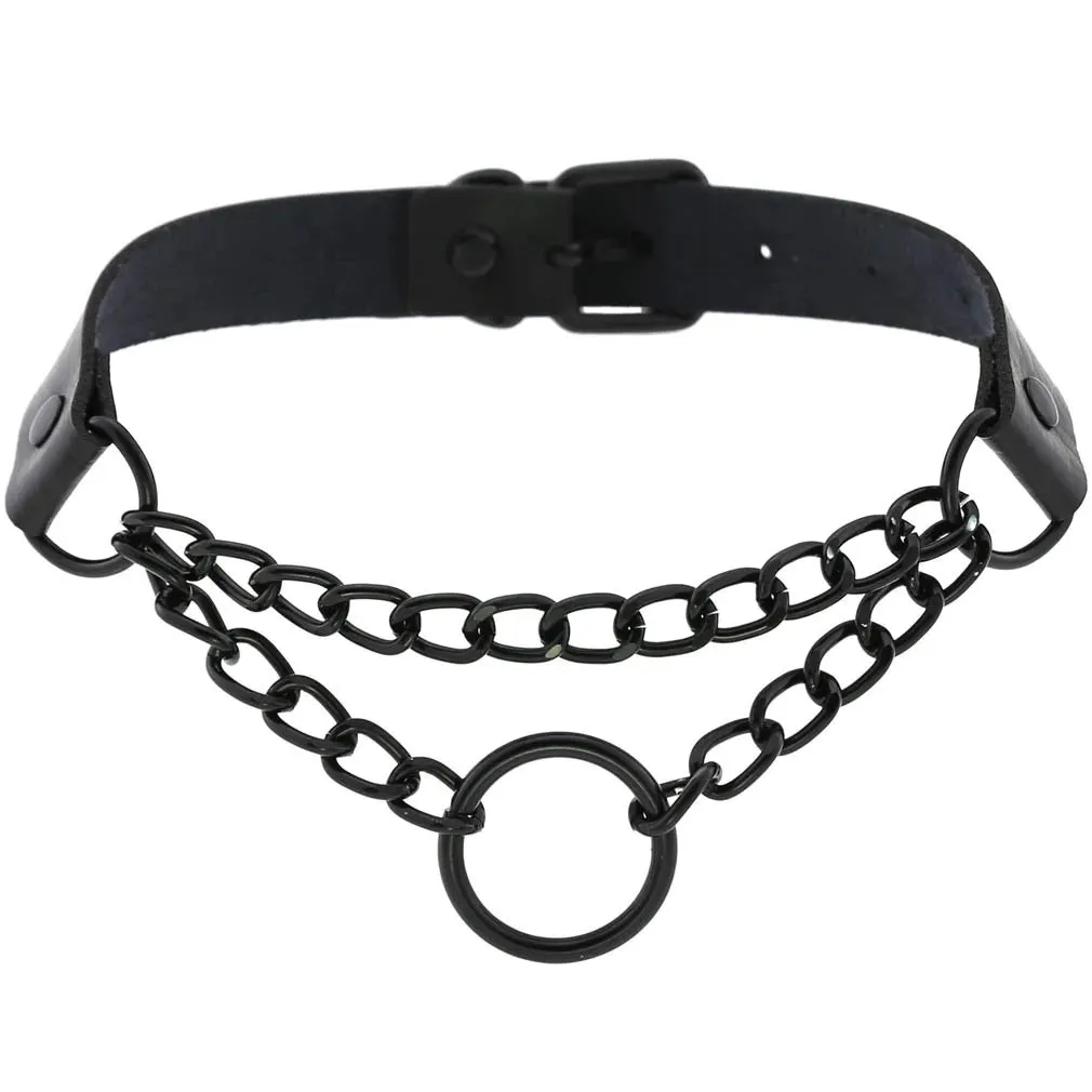 Halloween Emo Cosplay All Black Goth Choker Necklaces For Women Men Punk Spike Rivet Round Heart Bell Belt Necklaces Y2K Jewelry