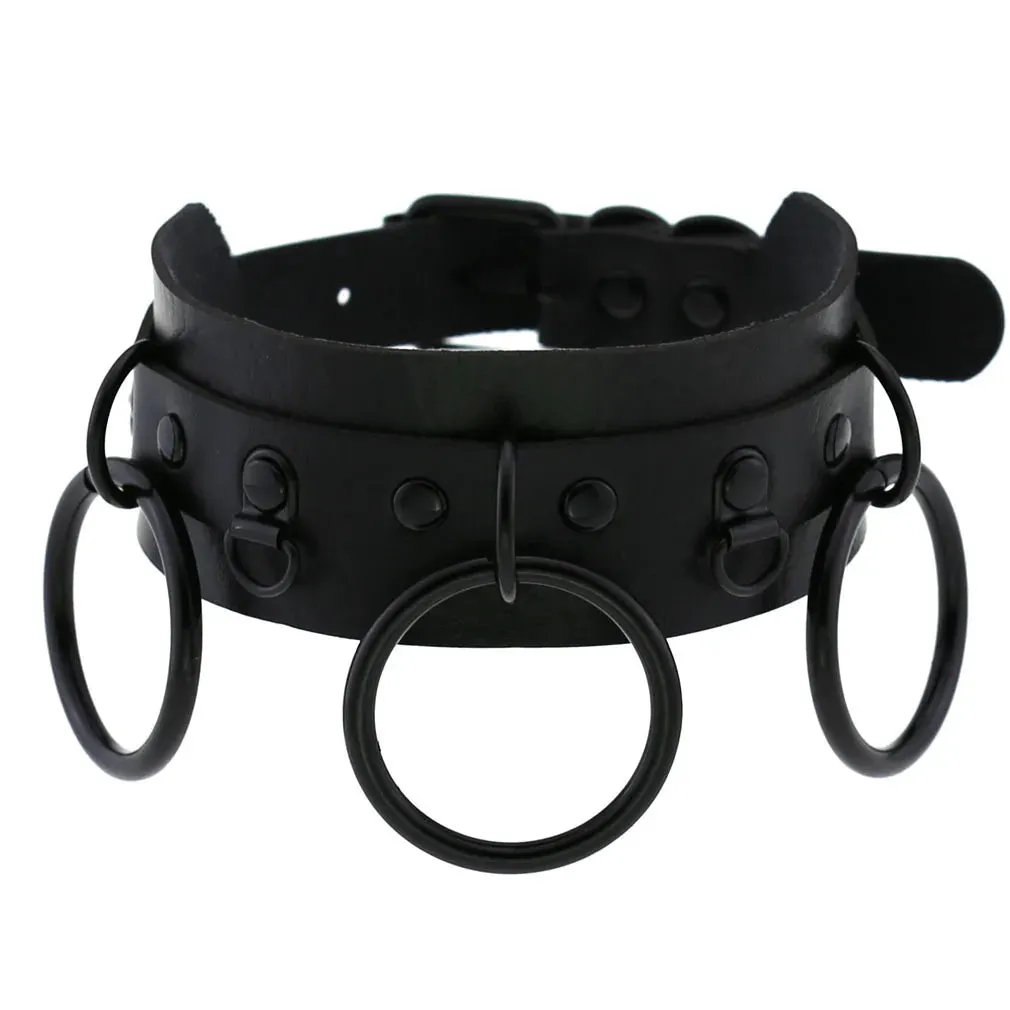 Halloween Emo Cosplay All Black Goth Choker Necklaces For Women Men Punk Spike Rivet Round Heart Bell Belt Necklaces Y2K Jewelry