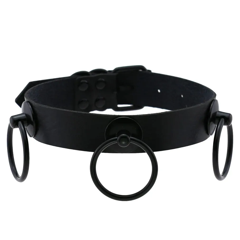 Halloween Emo Cosplay All Black Goth Choker Necklaces For Women Men Punk Spike Rivet Round Heart Bell Belt Necklaces Y2K Jewelry
