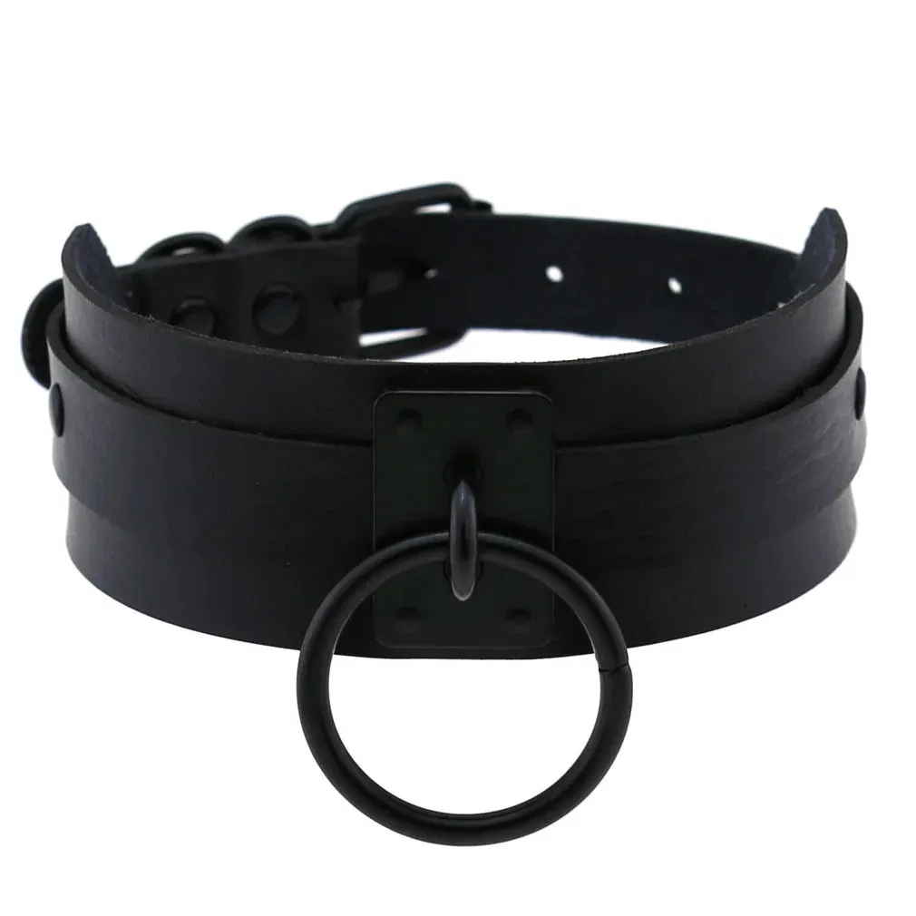 Halloween Emo Cosplay All Black Goth Choker Necklaces For Women Men Punk Spike Rivet Round Heart Bell Belt Necklaces Y2K Jewelry