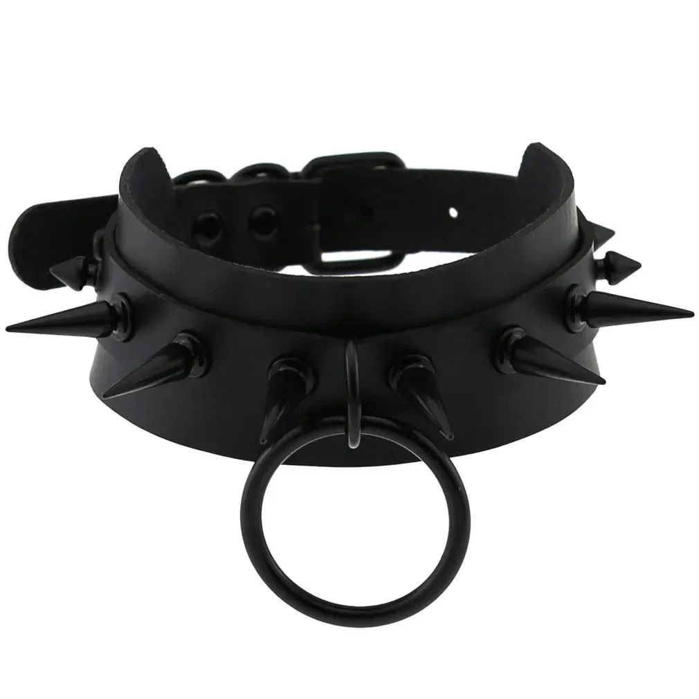 Halloween Emo Cosplay All Black Goth Choker Necklaces For Women Men Punk Spike Rivet Round Heart Bell Belt Necklaces Y2K Jewelry