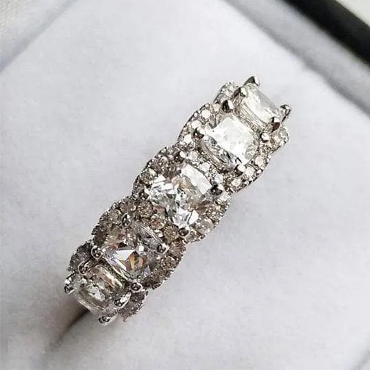 Halo Six Cushion Cut Diamond Wedding Band Ring