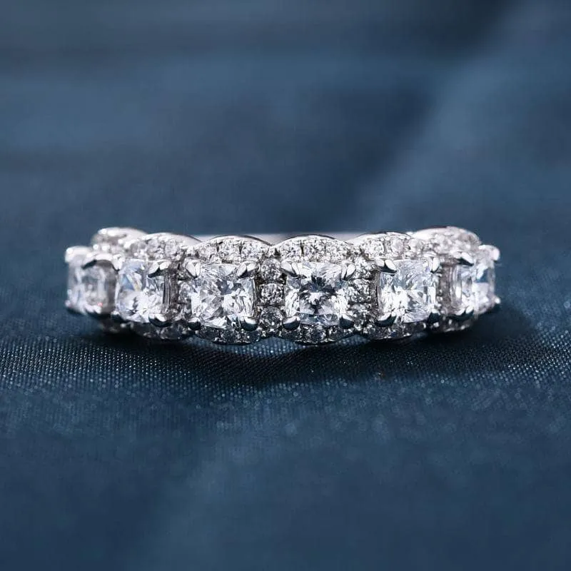 Halo Six Cushion Cut Diamond Wedding Band Ring