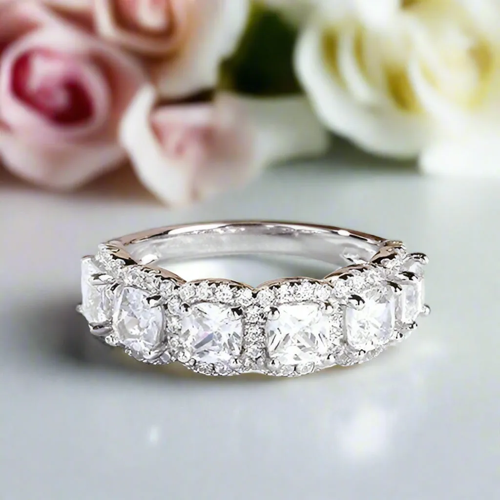 Halo Six Cushion Cut Diamond Wedding Band Ring