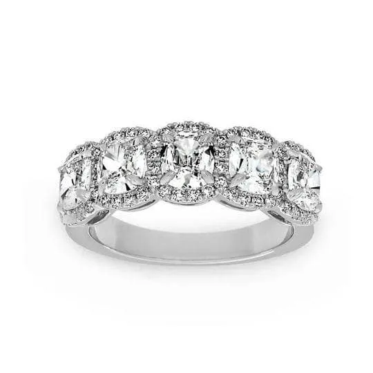 Halo Six Cushion Cut Diamond Wedding Band Ring