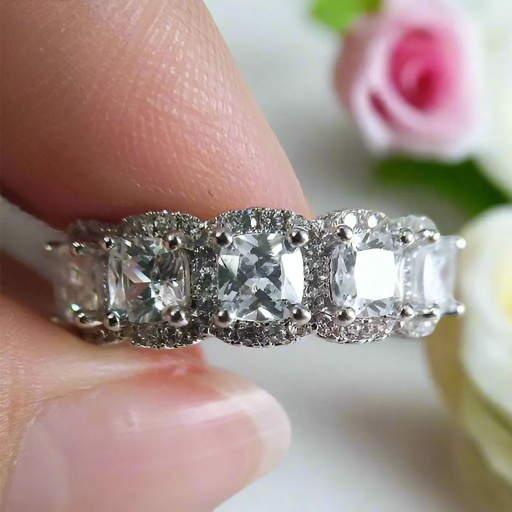 Halo Six Cushion Cut Diamond Wedding Band Ring