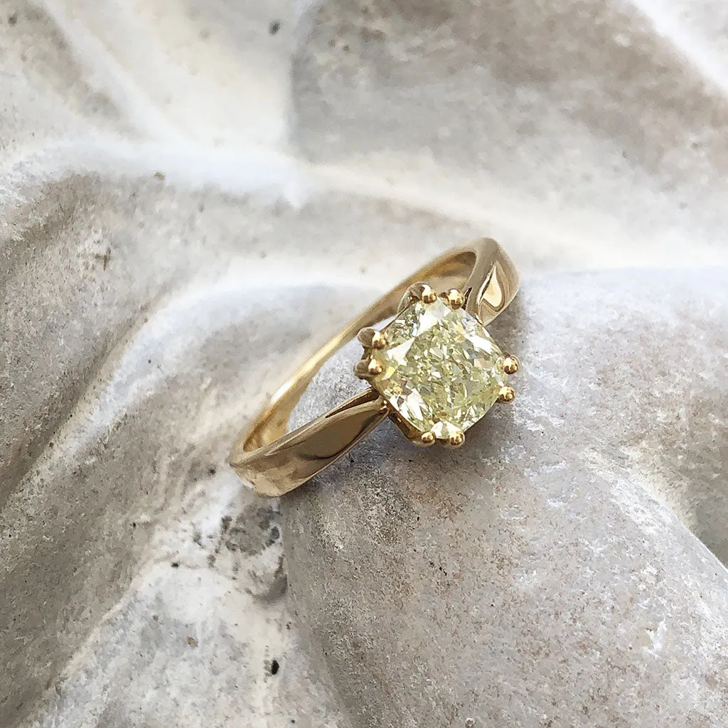 Handcrafted Fancy Light Green-Yellow Diamond Solitaire Ring