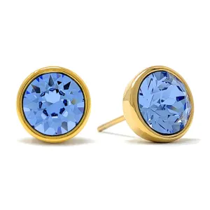 Harley Stud Earrings with Blue Light Sapphire Round Crystals from Swarovski Gold Plated