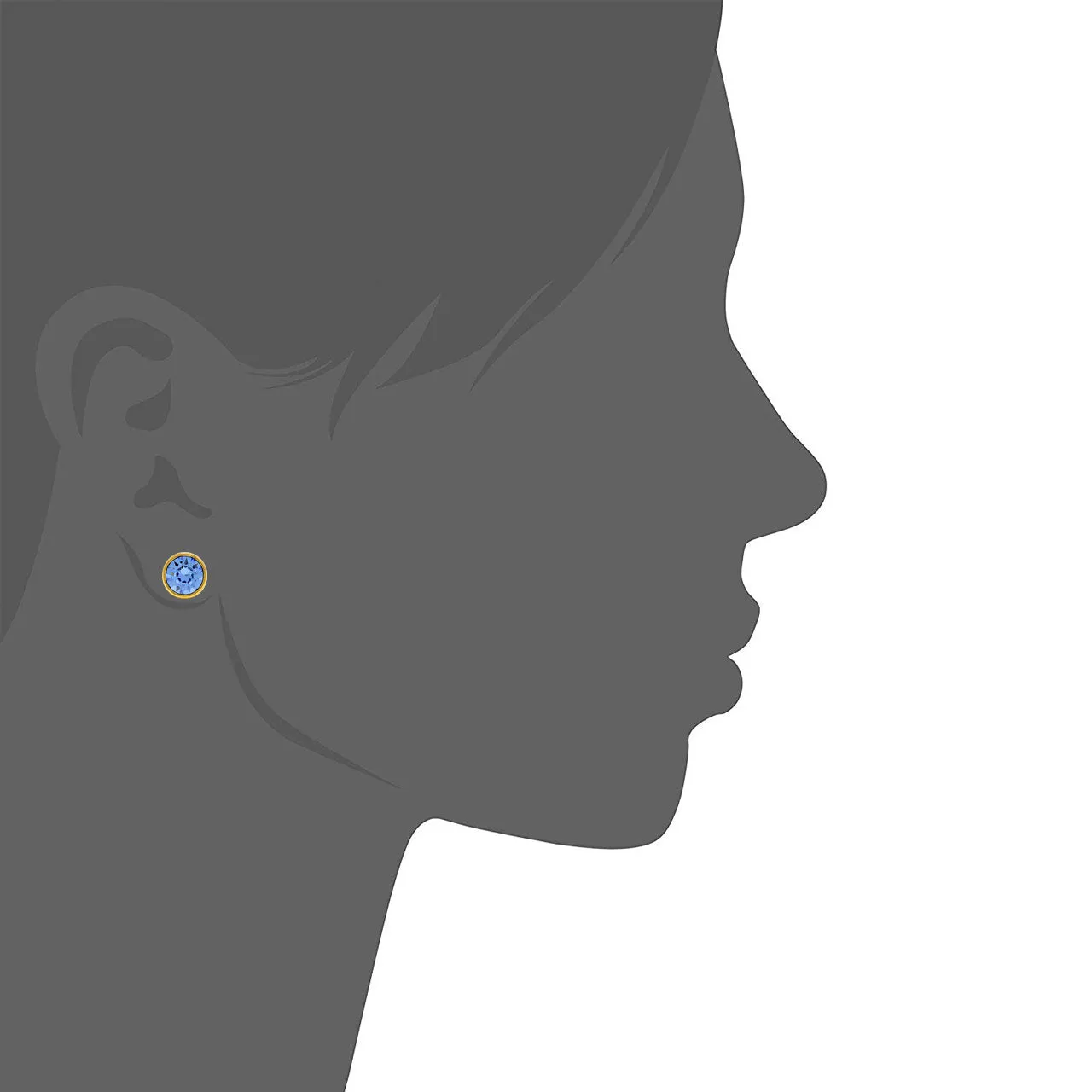 Harley Stud Earrings with Blue Light Sapphire Round Crystals from Swarovski Gold Plated