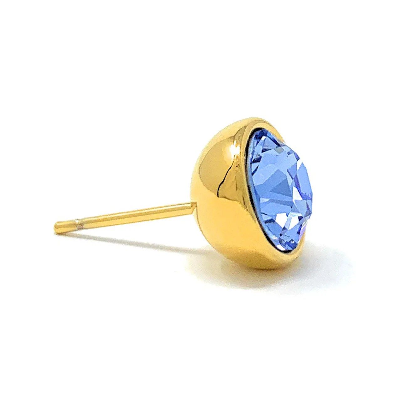 Harley Stud Earrings with Blue Light Sapphire Round Crystals from Swarovski Gold Plated