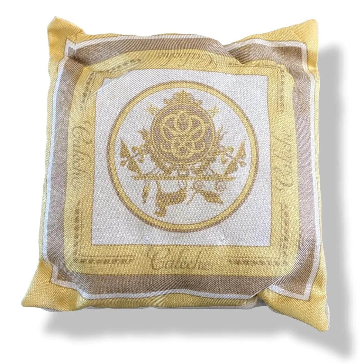 HERMES 1961 CALECHE SOIE DE PARFUM Silk Small Cushion in Yellow in Box!