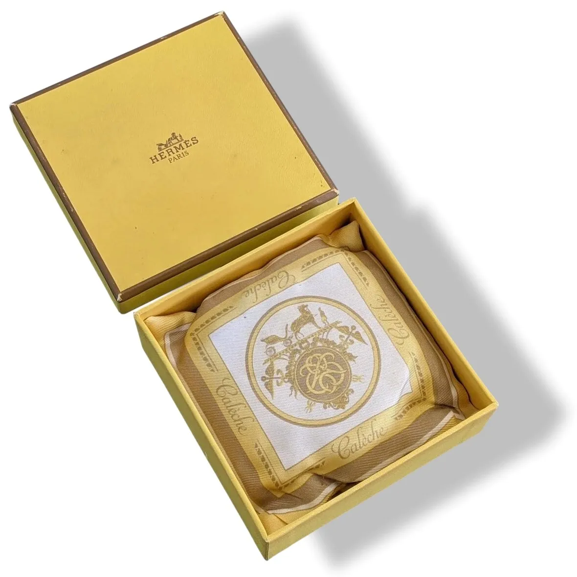 HERMES 1961 CALECHE SOIE DE PARFUM Silk Small Cushion in Yellow in Box!