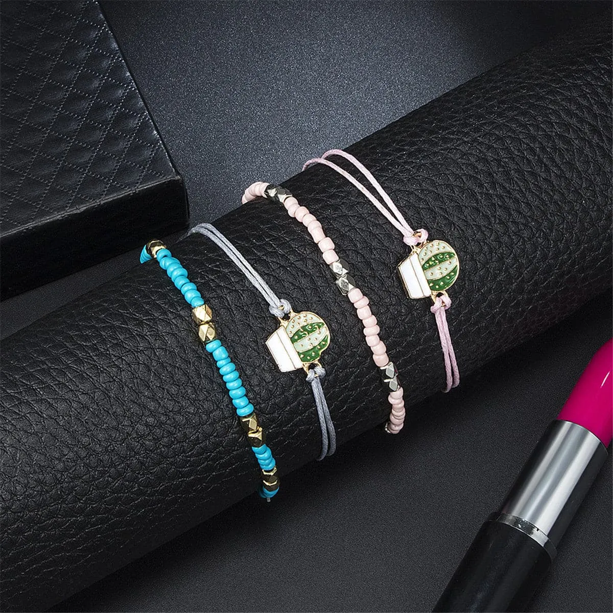 Howlite & Enamel Cactus Bracelet Set