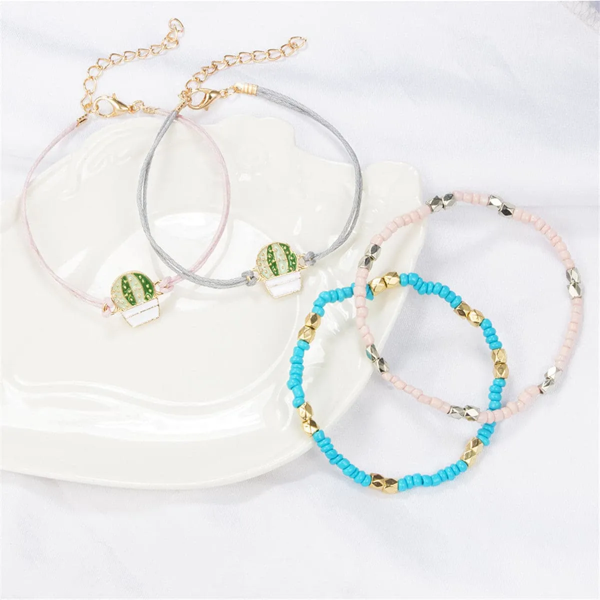 Howlite & Enamel Cactus Bracelet Set