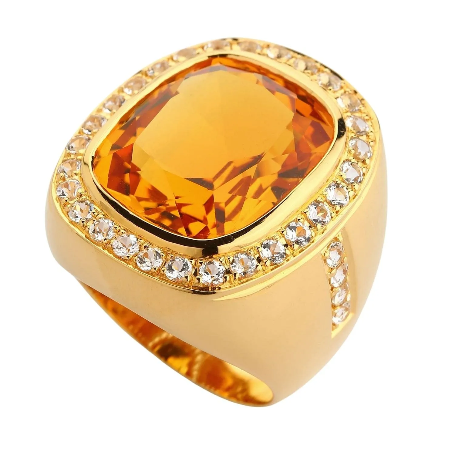 Huge Yellow Gold Mens Citrine Ring