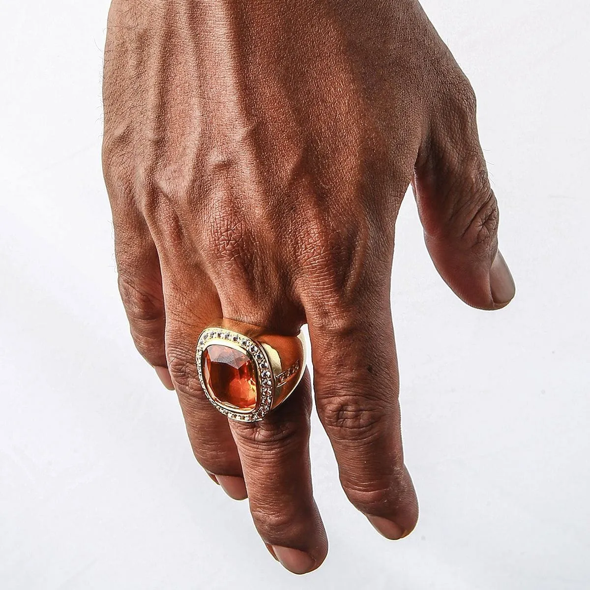 Huge Yellow Gold Mens Citrine Ring