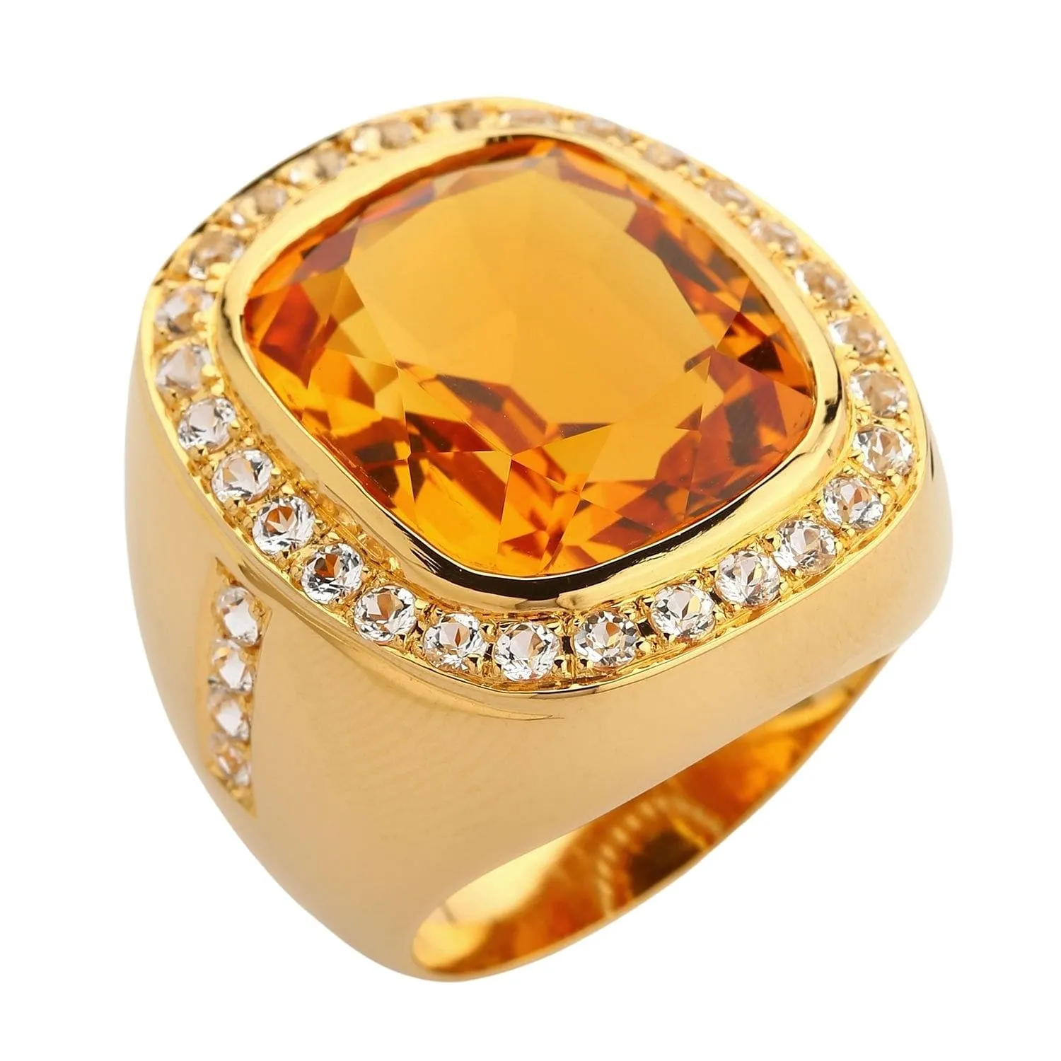 Huge Yellow Gold Mens Citrine Ring