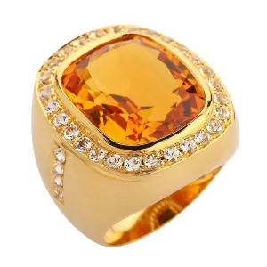 Huge Yellow Gold Mens Citrine Ring